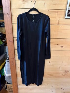 Eileen Fisher Black Long-Sleeve Scoop Neck Midi Dress